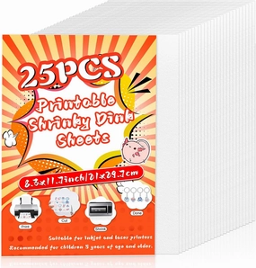 25PCS Printable Shrinky Dink Sheets,White Printable Shrink Paper,Shrinky Dink Kits for Kids with 25 Shrink Plastic Sheets for Inkjet Printer Kids DIY Crafts Mothers Day Gifts,8.3x11.7in/21x29.7cm