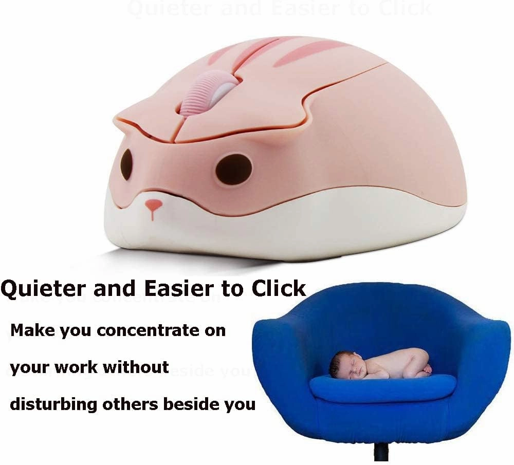 2.4GHz Wireless Mouse Cute Hamster Shape Less Noice Portable Mobile Optical 1200DPI USB Mice Cordless Mouse for PC Laptop Computer Notebook MacBook Kids Girl Men Women Adults Gift (Pink)