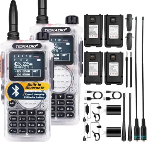 (2nd Gen) TIDRADIO TD-H8 GMRS Handheld Radio with Bluetooth Programming Repeater Capable Dual Band Long Range Two Way Radios with 4PCS Batteries 771 Long Antenna & Earpiece- Crystal, 2Pack Full Kit