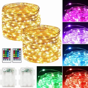 2Pack Battery Fairy Lights, Total 78Ft 240LED, Battery Operated Fairy Lights with Remote and Timer, RGB Color Changing String Lights/Twinkle Lights for Bedroom Indoor Christmas Decoration