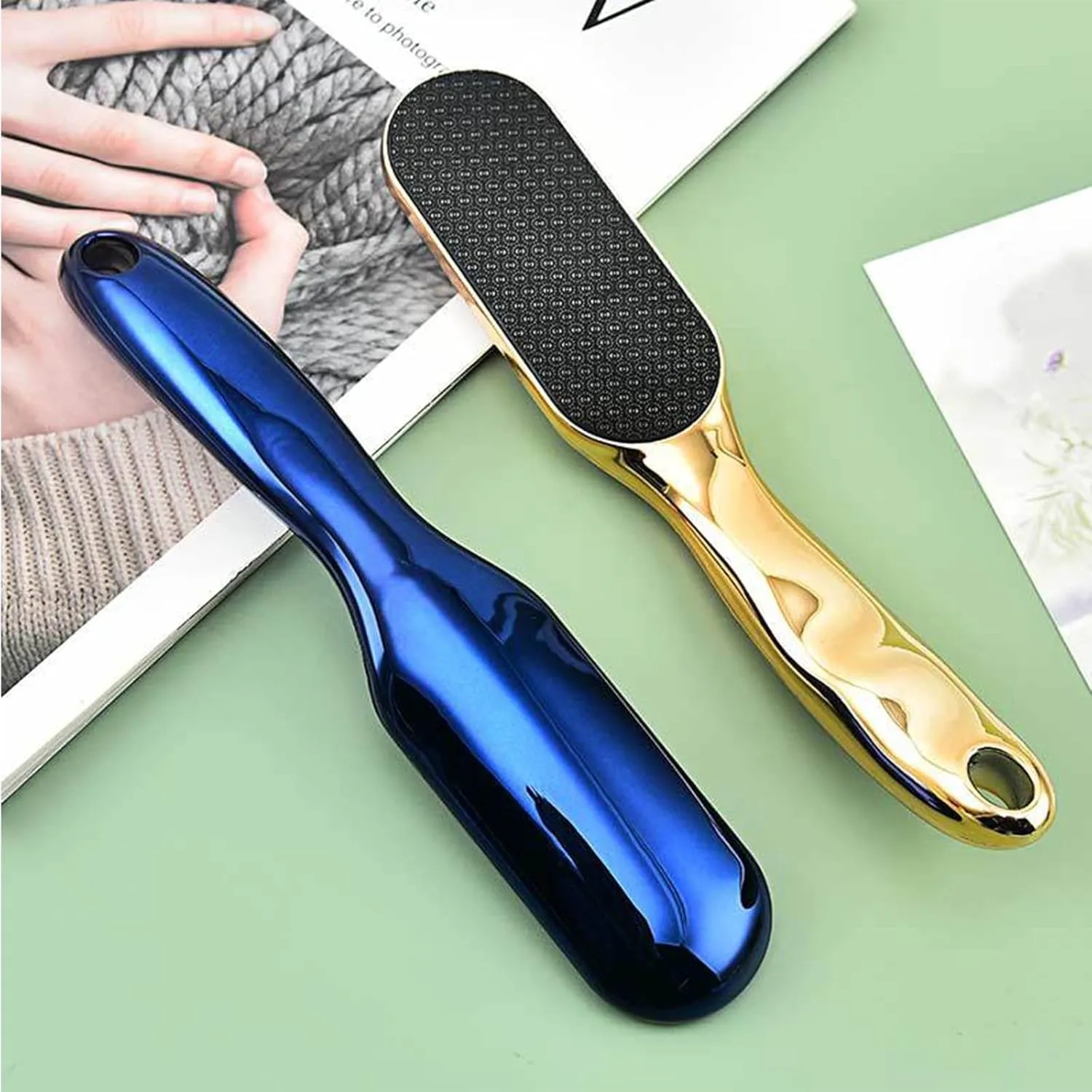 2PC Beyond The Cream Foot File Nano Glass, Nano Glass Foot File with Non-Slip Ergonomic Handle, Hard Skin Remover Nano-Glass Foot File, Professional Foot Care Pedicure Tool (Gold Blue)