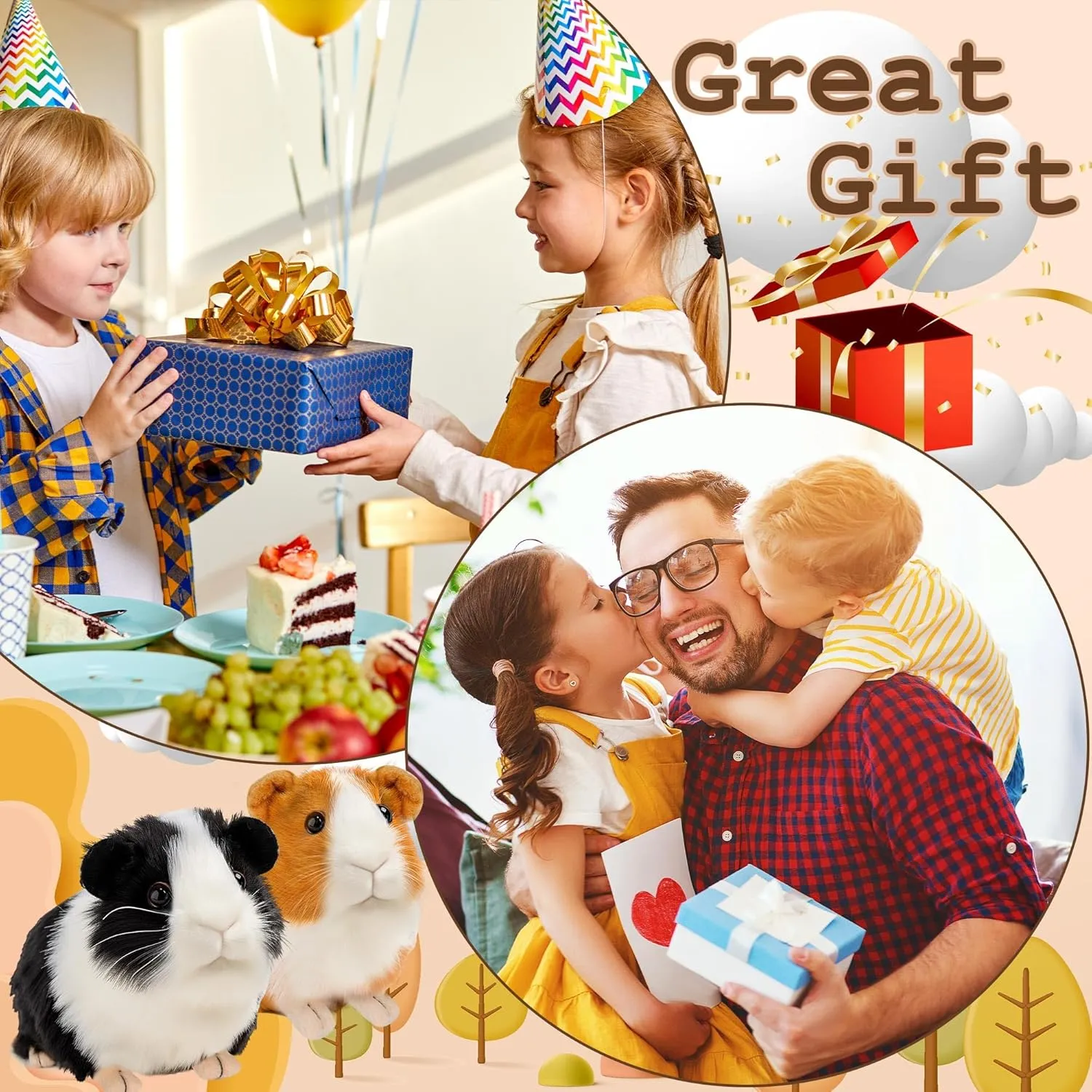 2pc Guinea Pig Stuffed Animals - Realistic Plush Cute Plushie Toys for Kids, Small Live Animals Pet Doll Toy for Boys Girls Birthday