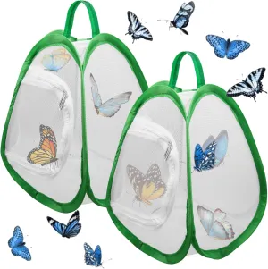 2Pcs Butterfly Net, Foldable Bug Catcher for Kids Butterfly Kit with Live Caterpillars, Live Caterpillars for Butterflies Kit Portable Zippered Butterfly Home Feeding Caterpillar Butterfly House