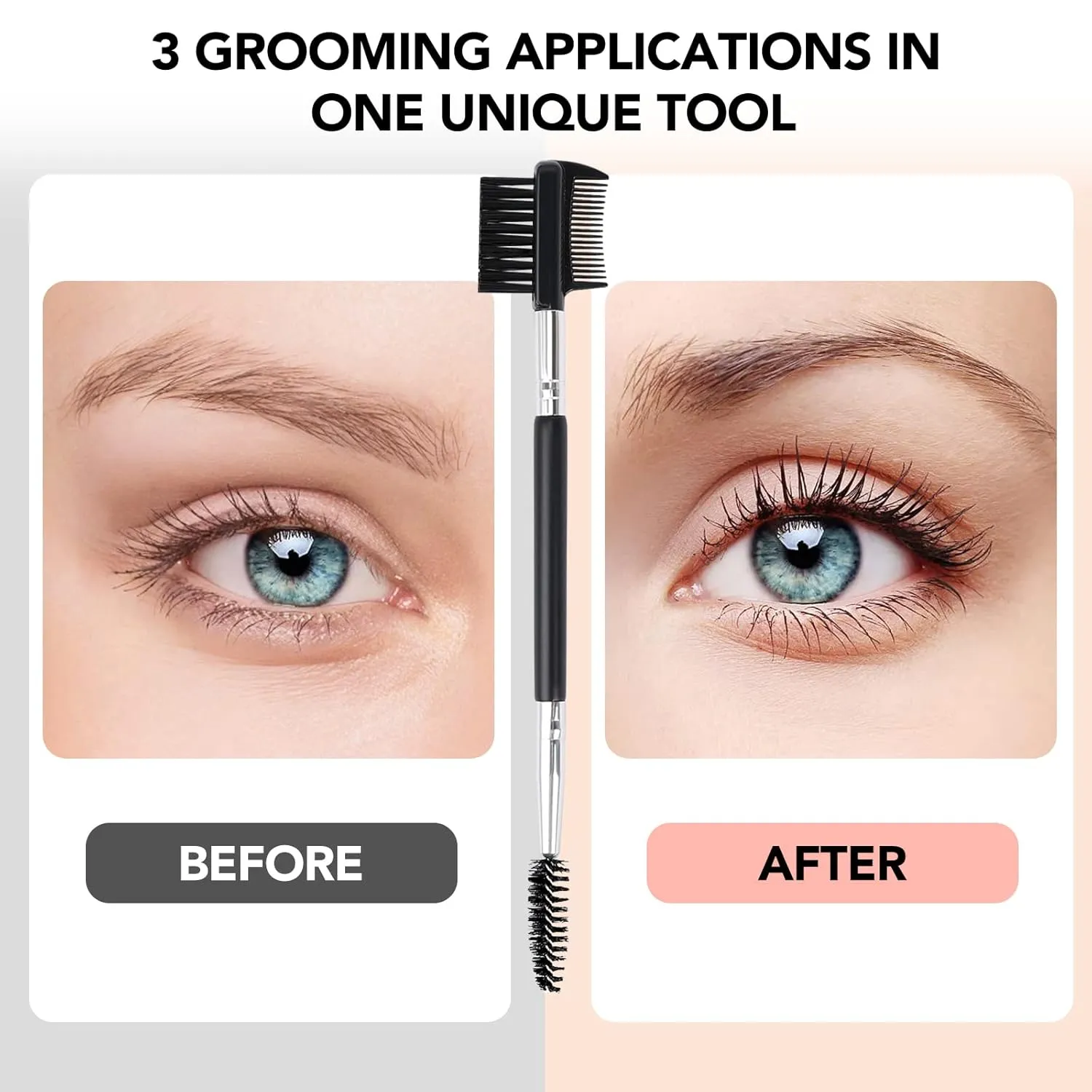 2pcs Eyebrow Eyelash Shaper Eyebrow Brush Comb Double Head Brush Makeup Grooming Tool Cosmetic with 3 Different Spoolie Brushes for Separating Eliminating Mascara Clumps (EC-01)