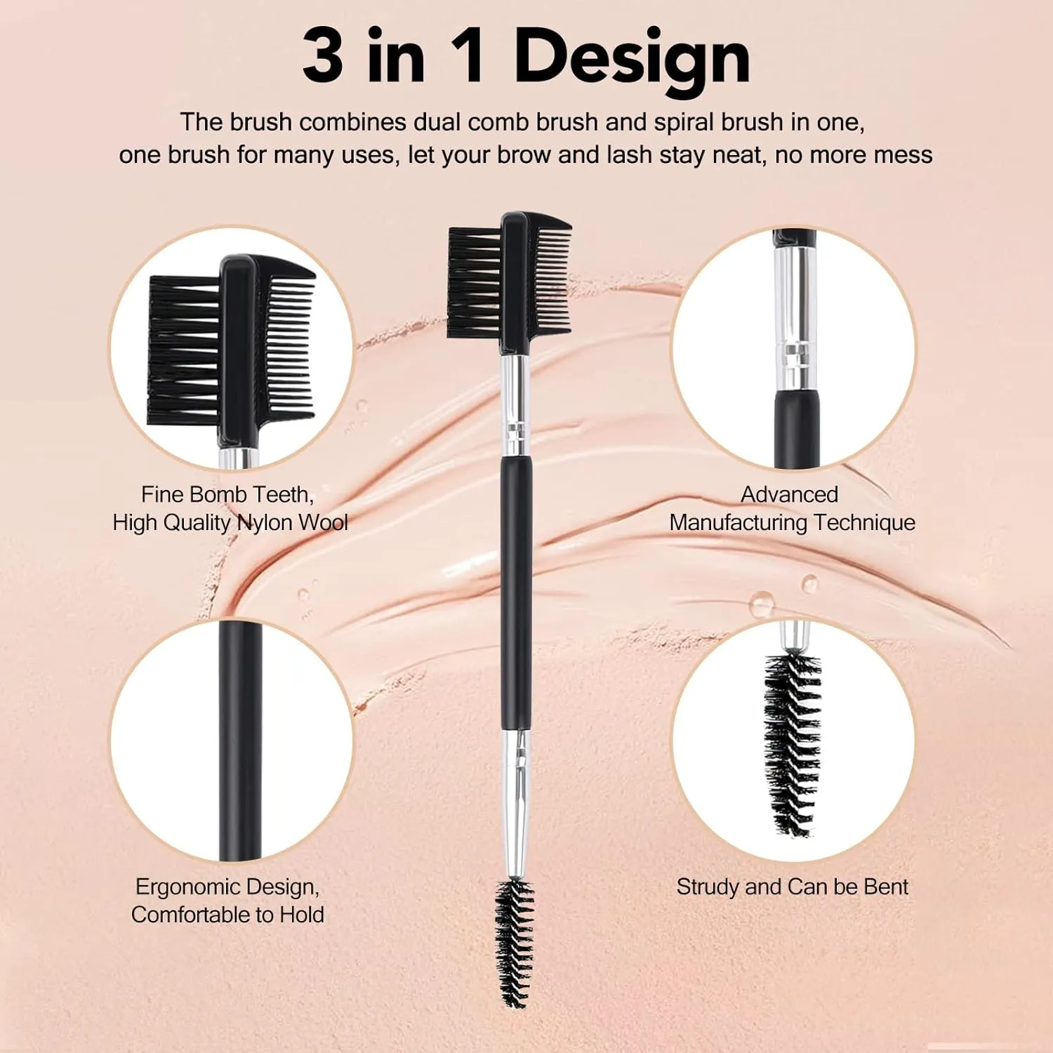 2pcs Eyebrow Eyelash Shaper Eyebrow Brush Comb Double Head Brush Makeup Grooming Tool Cosmetic with 3 Different Spoolie Brushes for Separating Eliminating Mascara Clumps (EC-01)