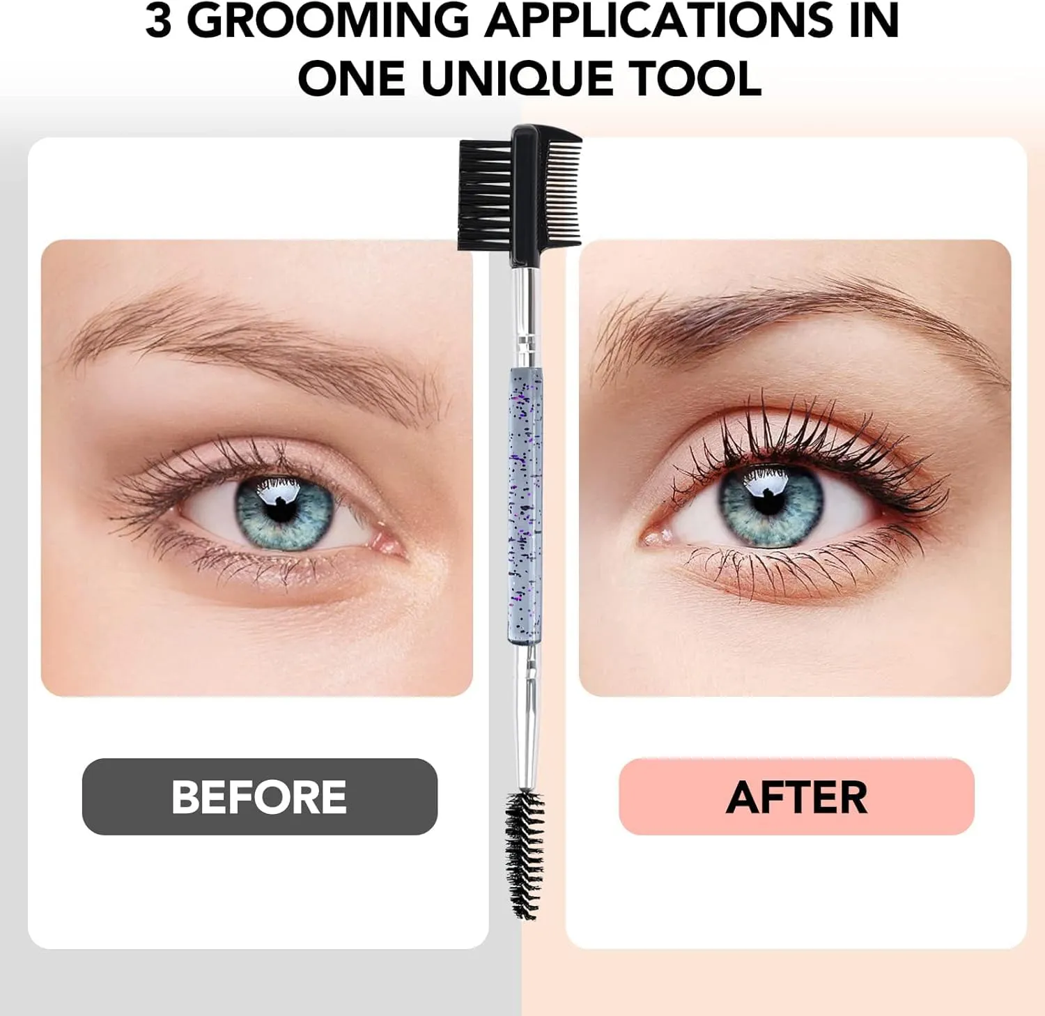 2pcs Eyebrow Eyelash Shaper Eyebrow Brush Comb Double Head Brush Makeup Grooming Tool Cosmetic with 3 Different Spoolie Brushes for Separating Eliminating Mascara Clumps (EC01-Purple)