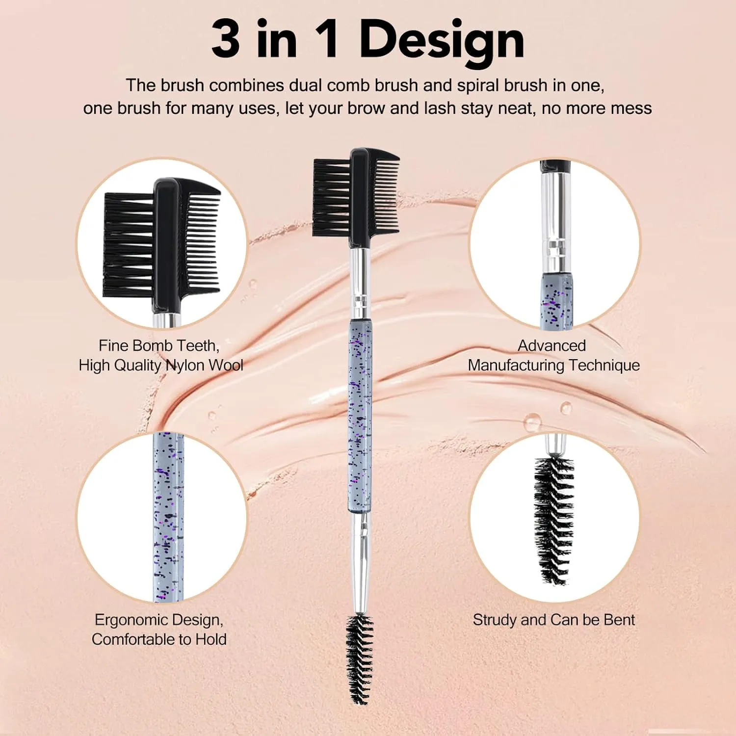 2pcs Eyebrow Eyelash Shaper Eyebrow Brush Comb Double Head Brush Makeup Grooming Tool Cosmetic with 3 Different Spoolie Brushes for Separating Eliminating Mascara Clumps (EC01-Purple)