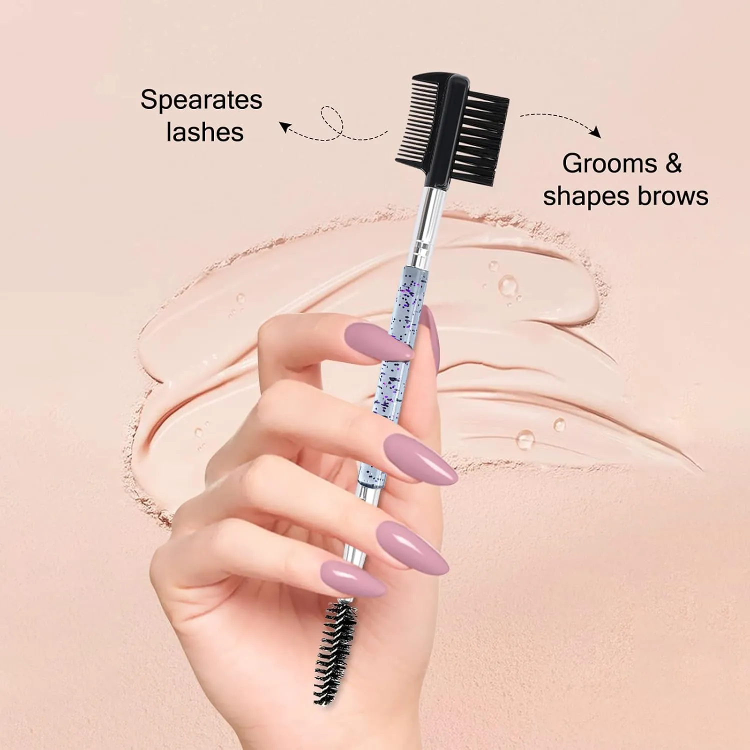 2pcs Eyebrow Eyelash Shaper Eyebrow Brush Comb Double Head Brush Makeup Grooming Tool Cosmetic with 3 Different Spoolie Brushes for Separating Eliminating Mascara Clumps (EC01-Purple)
