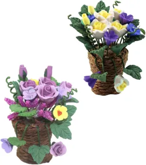 2Pcs Flower Basket for Doll House DIY Micro Landscape Bonsai Decorations Design for Miniature Scenes and Kitchen Decor