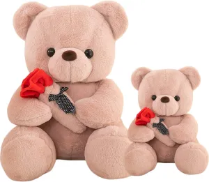 2pcs Teddy Bear Stuffed Animals, Cute Teddy Bear Plush Toy with Rose, Valentines Day Bear Soft Gifts for Girlfriend, Kids Boyfriend (Pink, 9.84 13.77 inch)