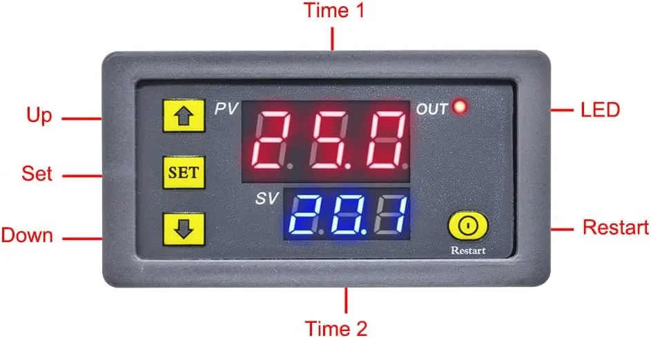 2Pcs Timer Delay Relay Programmable Cycle Timer Switch ON-Off Control LED Digital Display Time Relay Module (DC12V/20A) Gray