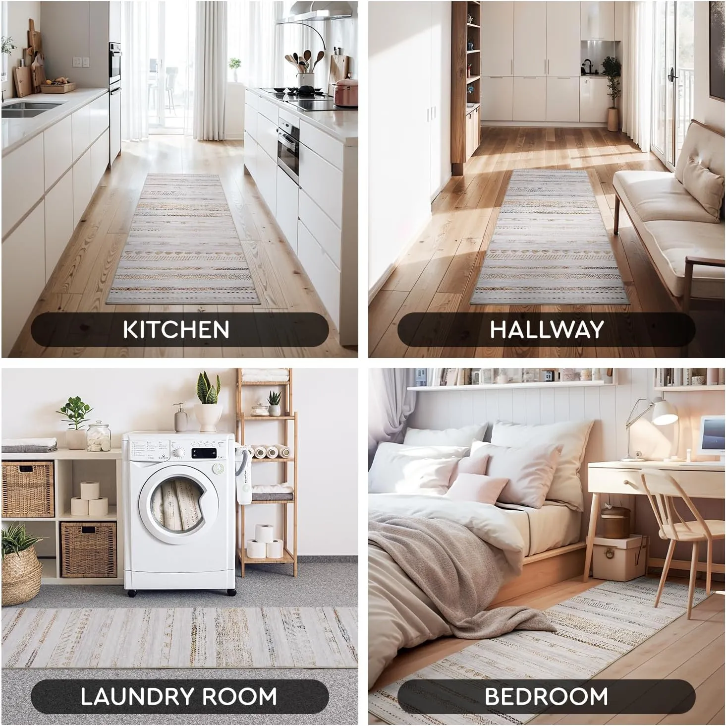 2x10 Runner Rug Machine Washable Non Slip Area Rug Distressed Neutral Moroccan Boho Rug Ultra Soft Floor Runners for Hallways for Entryway Laundry Room Kitchen, Multi