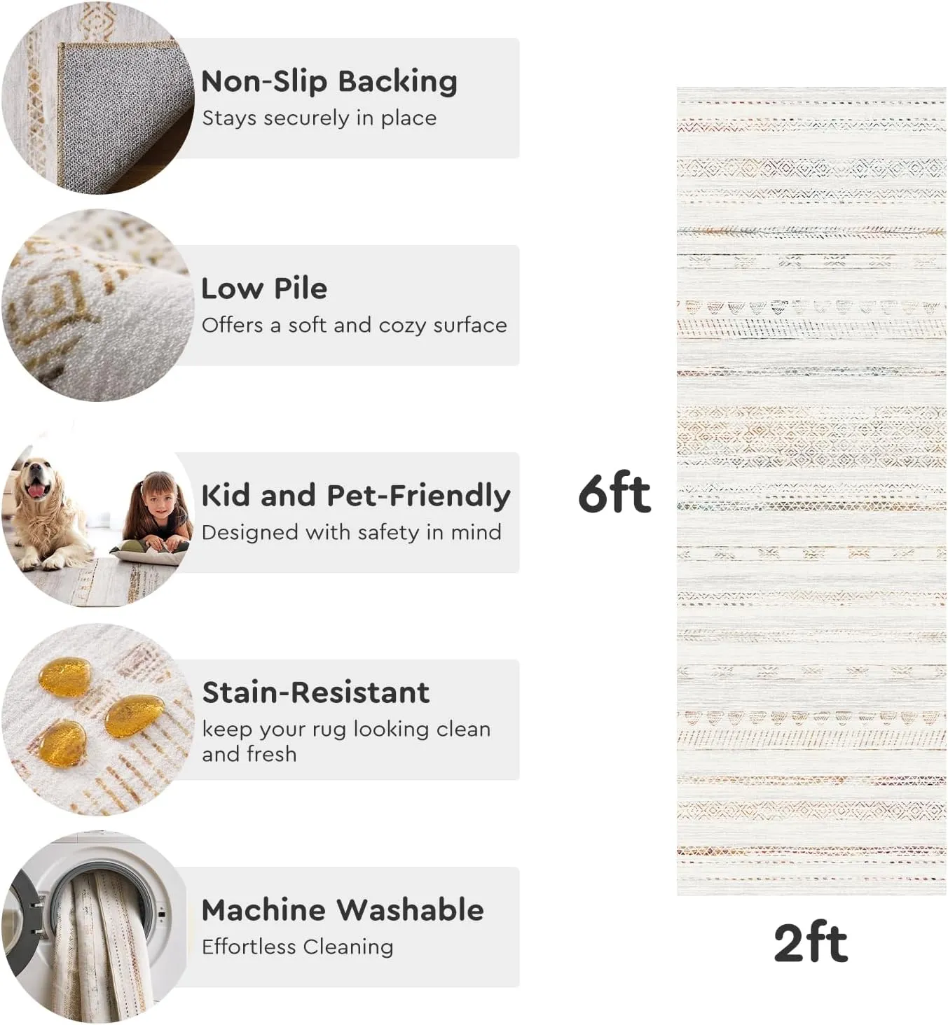 2x10 Runner Rug Machine Washable Non Slip Area Rug Distressed Neutral Moroccan Boho Rug Ultra Soft Floor Runners for Hallways for Entryway Laundry Room Kitchen, Multi