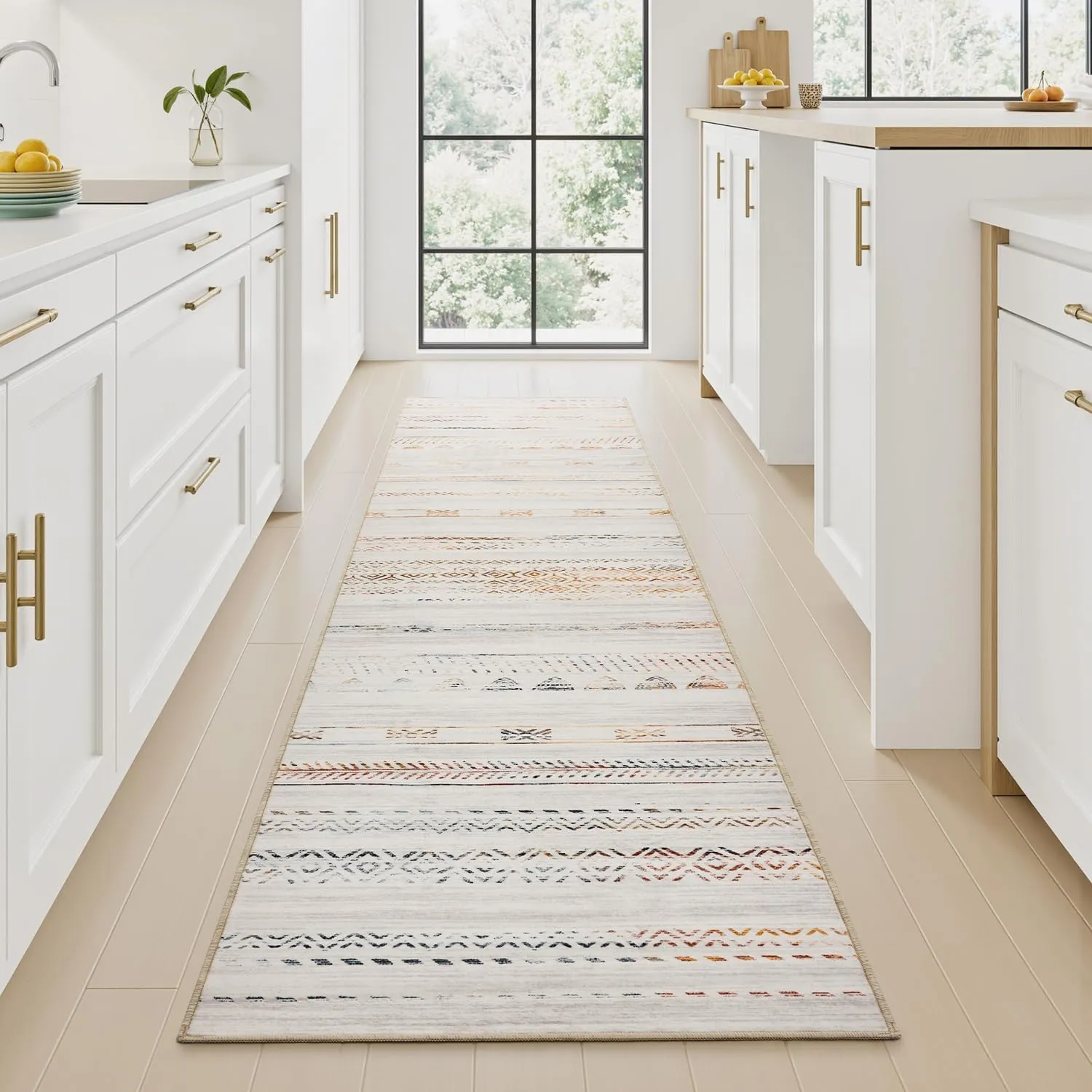 2x10 Runner Rug Machine Washable Non Slip Area Rug Distressed Neutral Moroccan Boho Rug Ultra Soft Floor Runners for Hallways for Entryway Laundry Room Kitchen, Multi