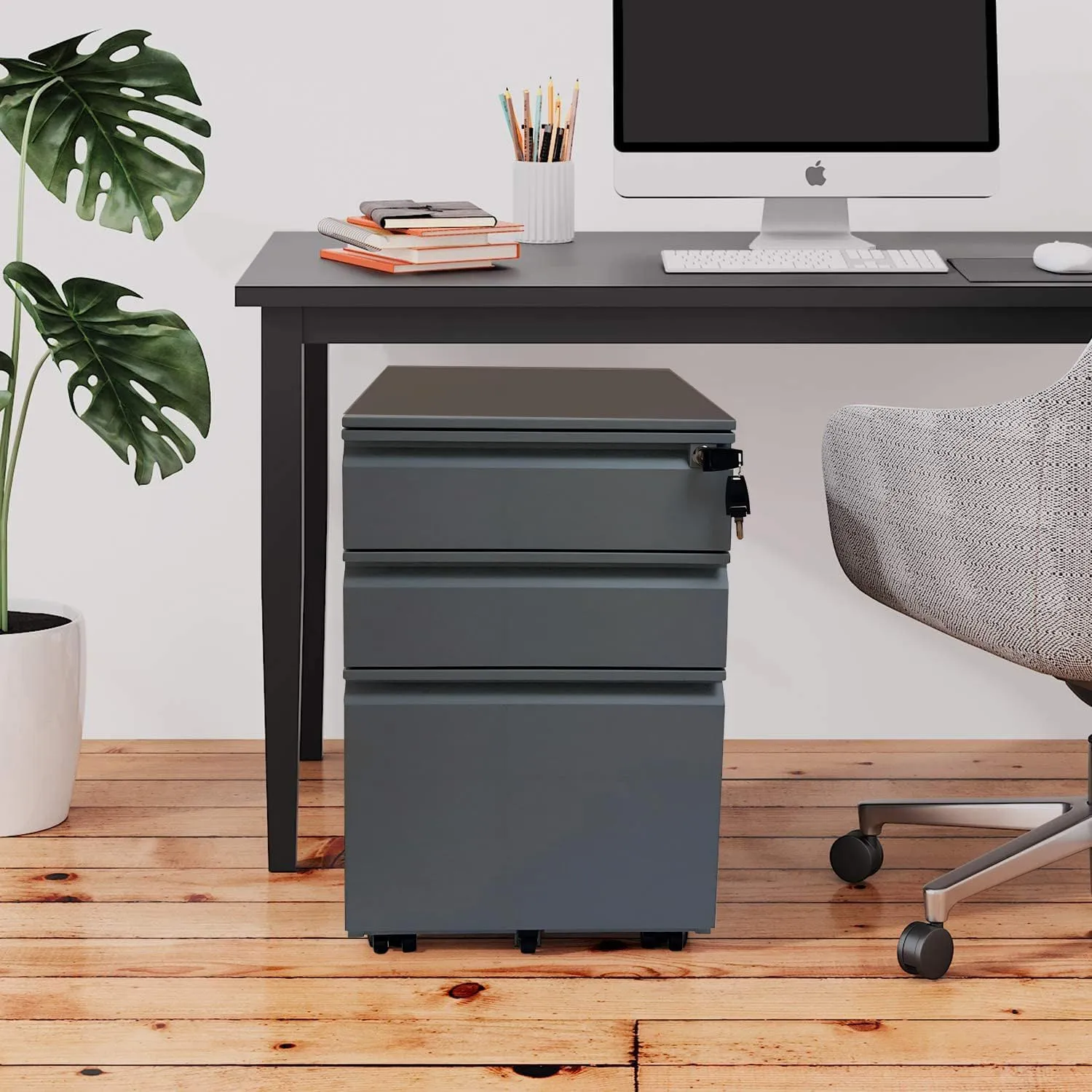 3-Drawer Mobile File Cabinets Rolling ，Vertical Metal Filing Cabinet for Legal & Letter File Anti-tilt Design with Lock Under Desk Office Drawers Fully Assembled (Grey)