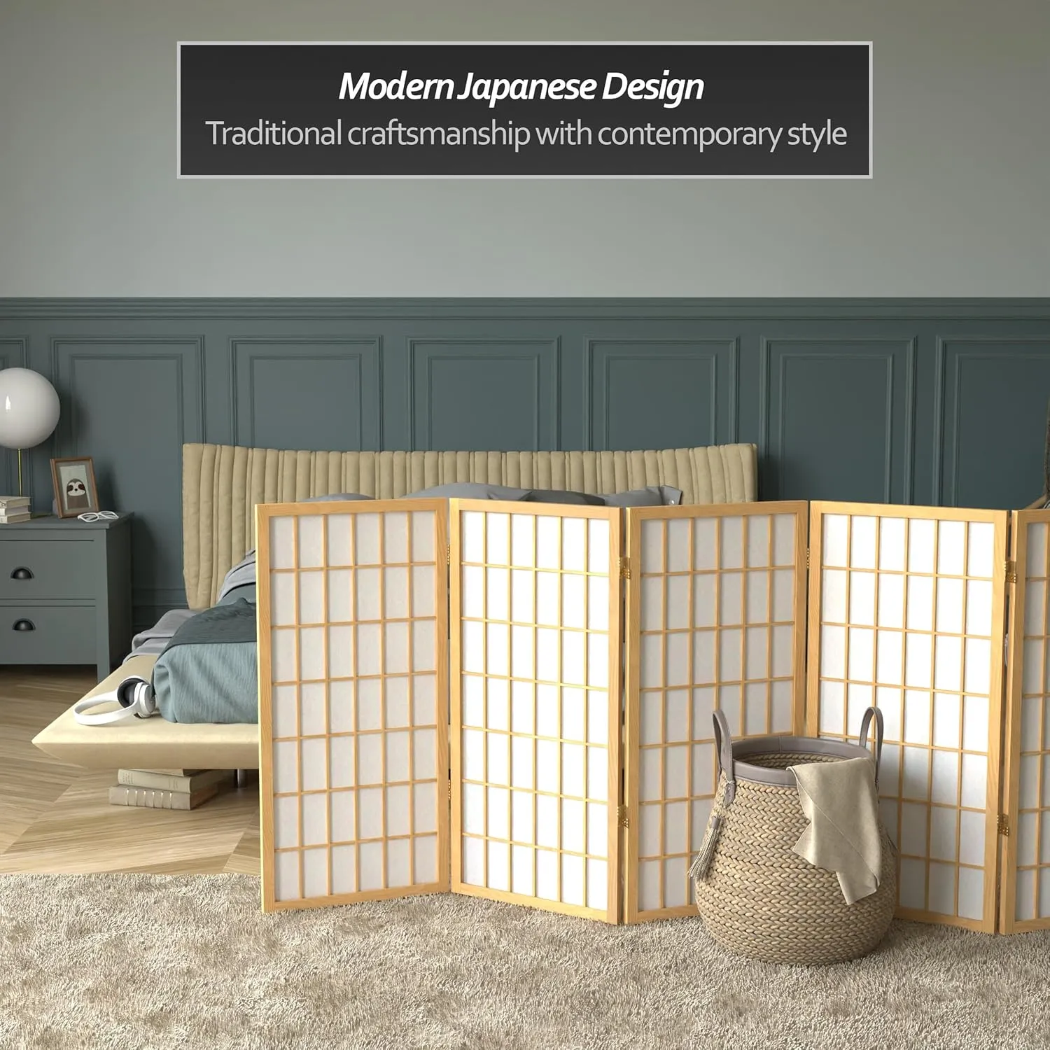 3 ft. Short Window Pane Shoji Screen - Natural - 6 Panels