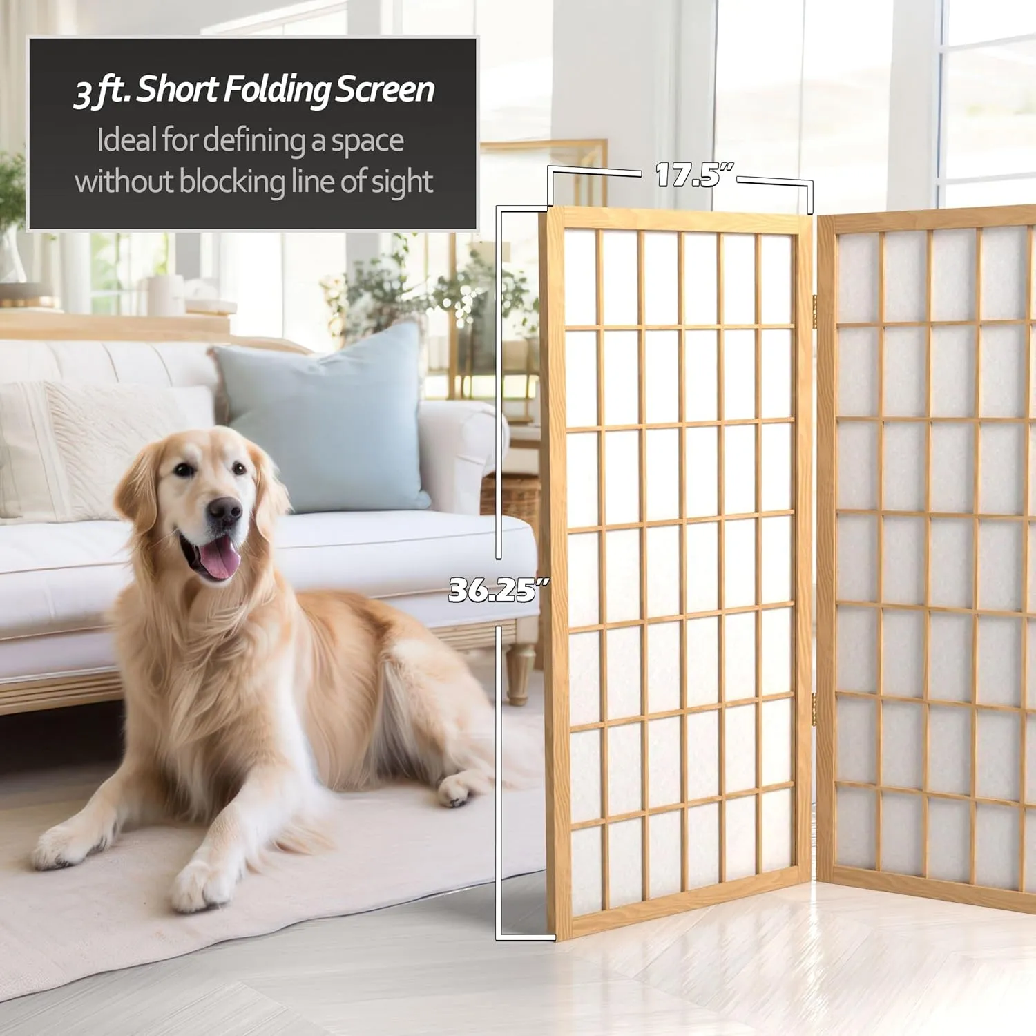 3 ft. Short Window Pane Shoji Screen - Natural - 6 Panels