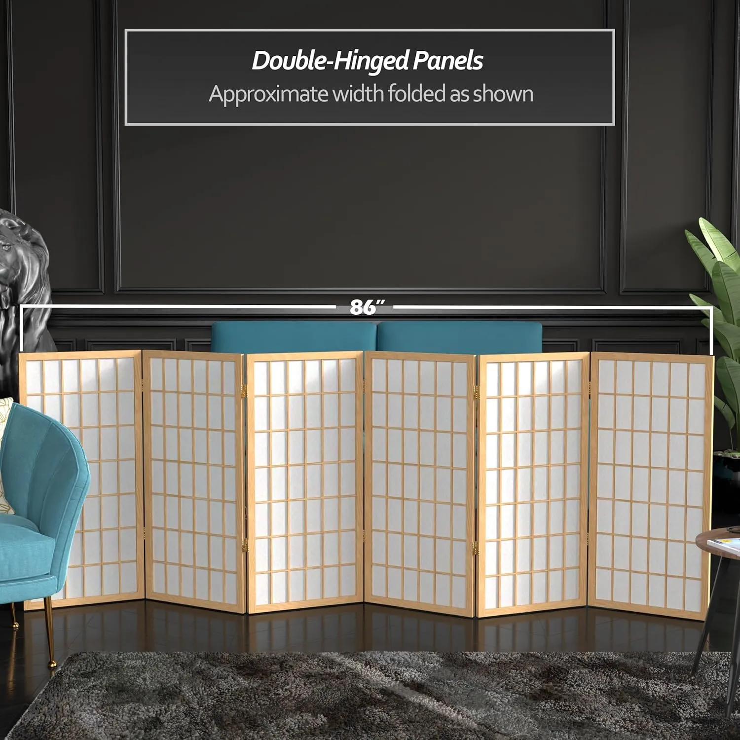 3 ft. Short Window Pane Shoji Screen - Natural - 6 Panels