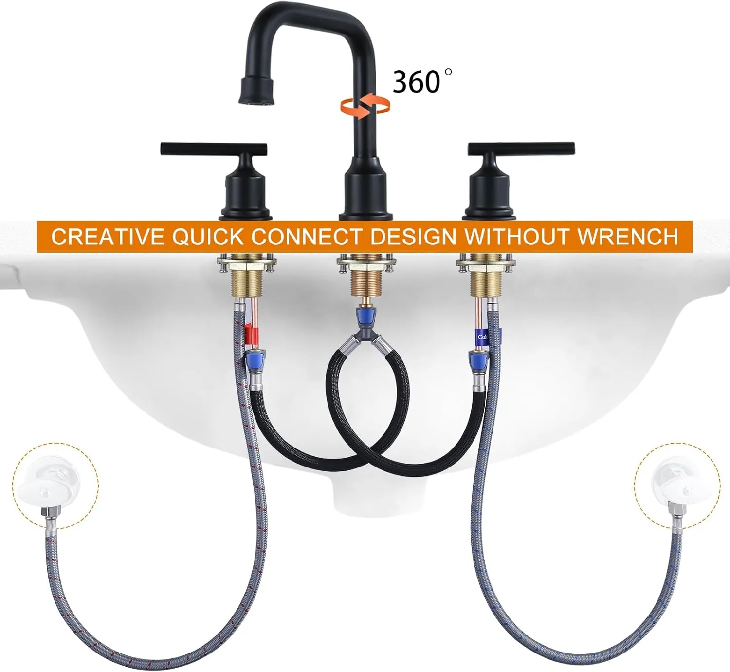 3 Hole Bathroom Faucet Black: WOWOW 8 Inch Bathroom Sink Faucet Widespread, Two Handle Vanity Faucet with Pop-up Drain and Supply Lines, 360 Swivel Lavatory Faucet High Arc Modern Tap (2 Sets)