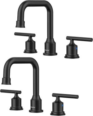 3 Hole Bathroom Faucet Black: WOWOW 8 Inch Bathroom Sink Faucet Widespread, Two Handle Vanity Faucet with Pop-up Drain and Supply Lines, 360 Swivel Lavatory Faucet High Arc Modern Tap (2 Sets)