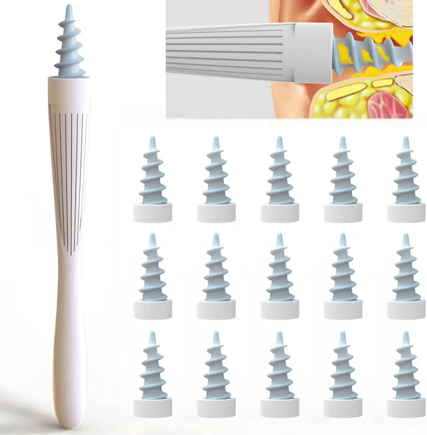 3 in 1 Ear Wax Removal Tool, 2022 Q-Grips Ear Wax Remover Reusable and Washable Replacement Soft Silicone Tips for Deep Cleaner Earwax, Ear Wax Removal Kit Contains 3 Types of Ear Cleaner Tools