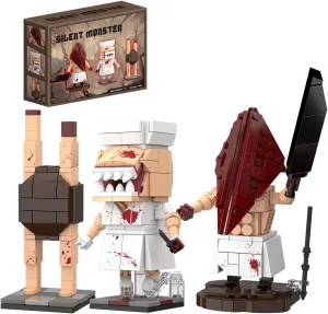 3 in 1 Silent Monster Building Blocks,Red Pyramid Head Action Figure,Horror Hill Nurse with Four Leg Figure,Halloween for Game Lover,449pcs