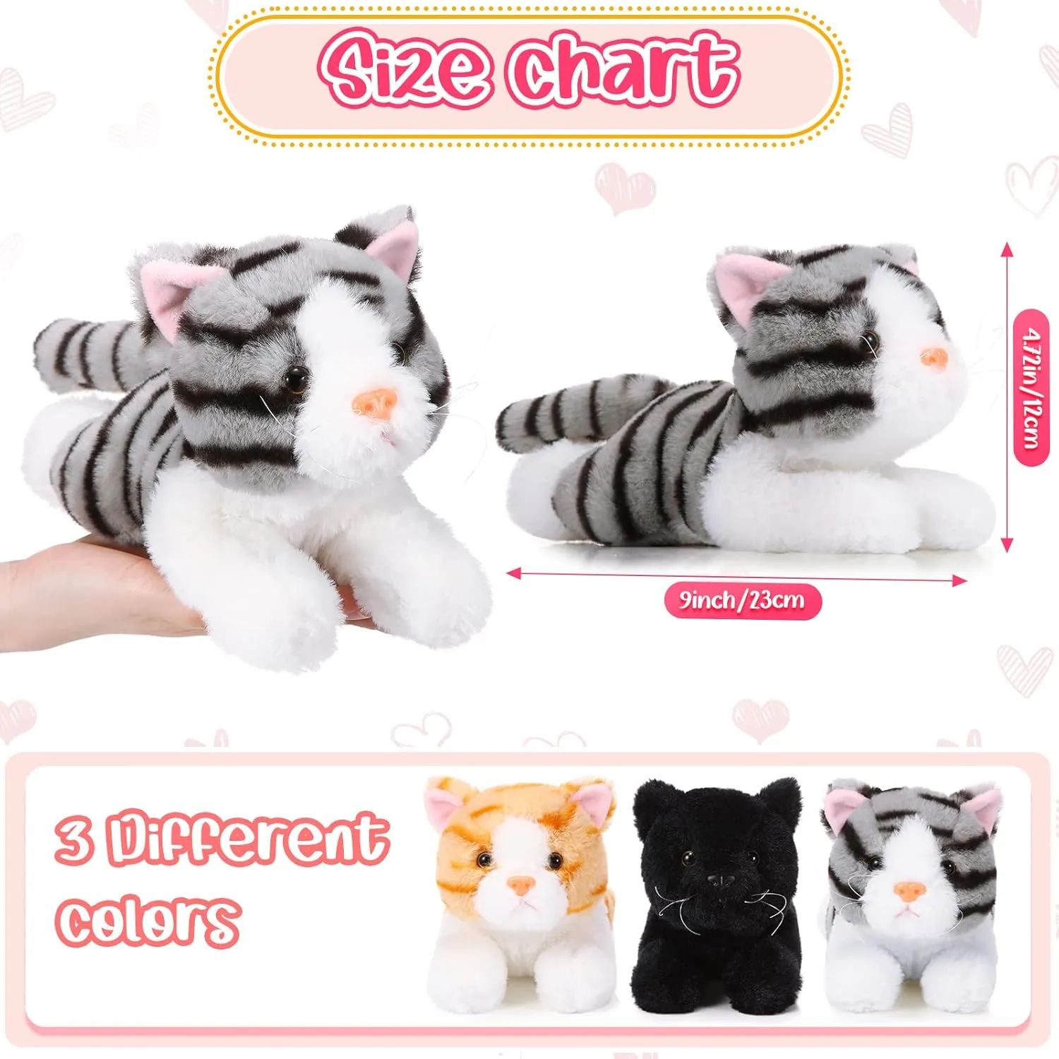 3 Pcs 9 Inch Cat Stuffed Animal Plush Gift Cute Kitten Plush Toys Small Cat Stuffed Animal Sleeping Gifts for Boys Girls Pet Party Favors(Stylish Style)