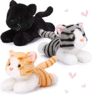3 Pcs 9 Inch Cat Stuffed Animal Plush Gift Cute Kitten Plush Toys Small Cat Stuffed Animal Sleeping Gifts for Boys Girls Pet Party Favors(Stylish Style)
