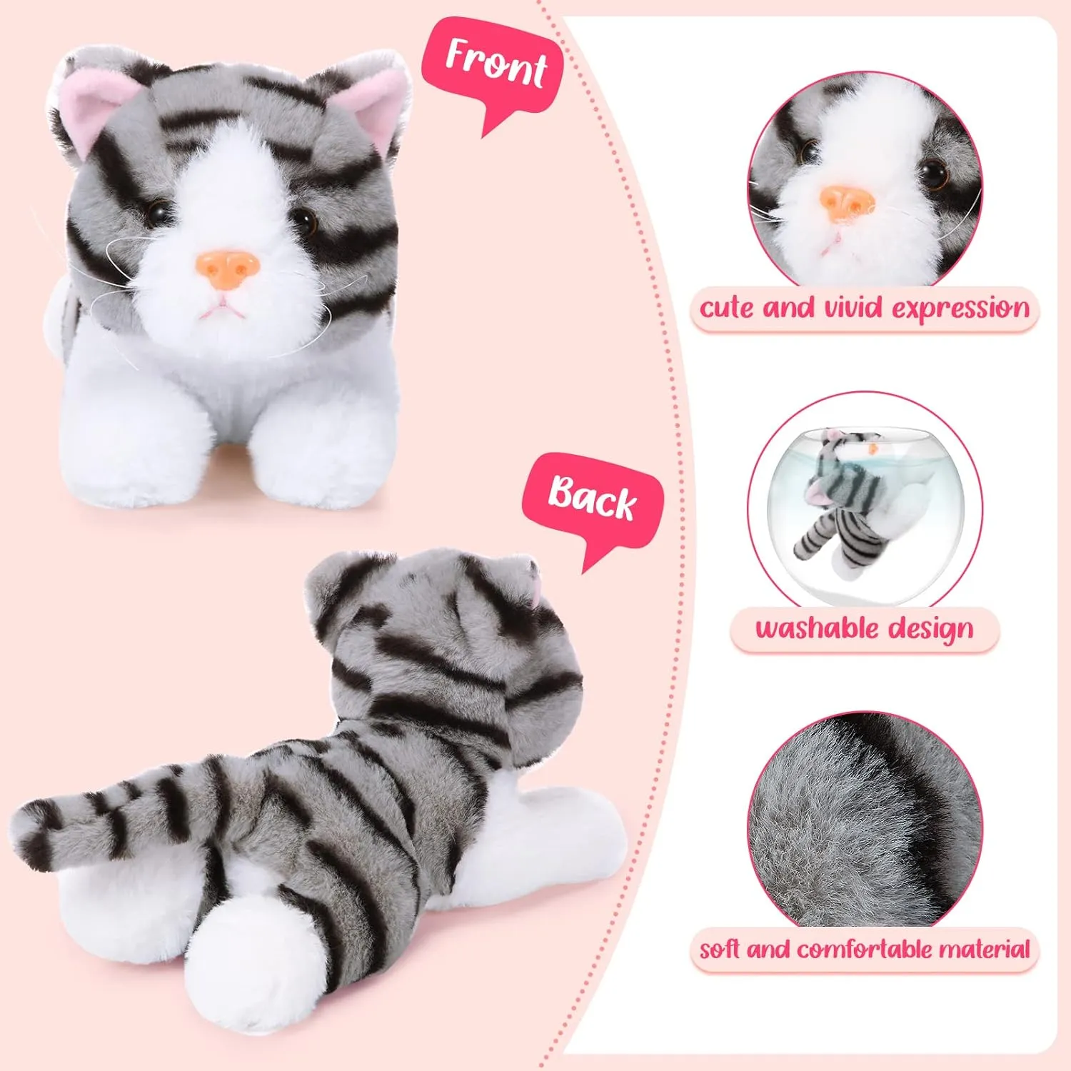 3 Pcs 9 Inch Cat Stuffed Animal Plush Gift Cute Kitten Plush Toys Small Cat Stuffed Animal Sleeping Gifts for Boys Girls Pet Party Favors(Stylish Style)