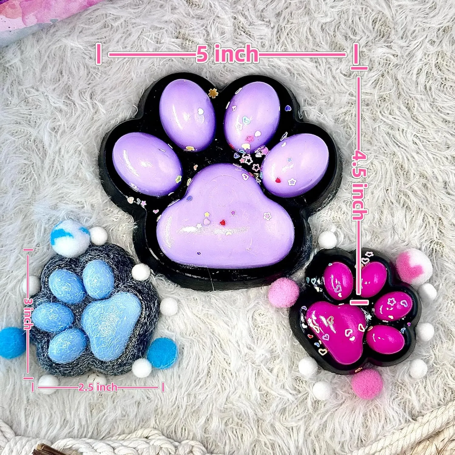 3 Pcs Taba Squishy 5 Inch Big Cat Paw Squeeze Toys, Cute Cat Paw Squishy Toys Pack, Squeeze Toy for Chill and Stress Relief, Birthday Gift Present, Squishies Toys for Adults