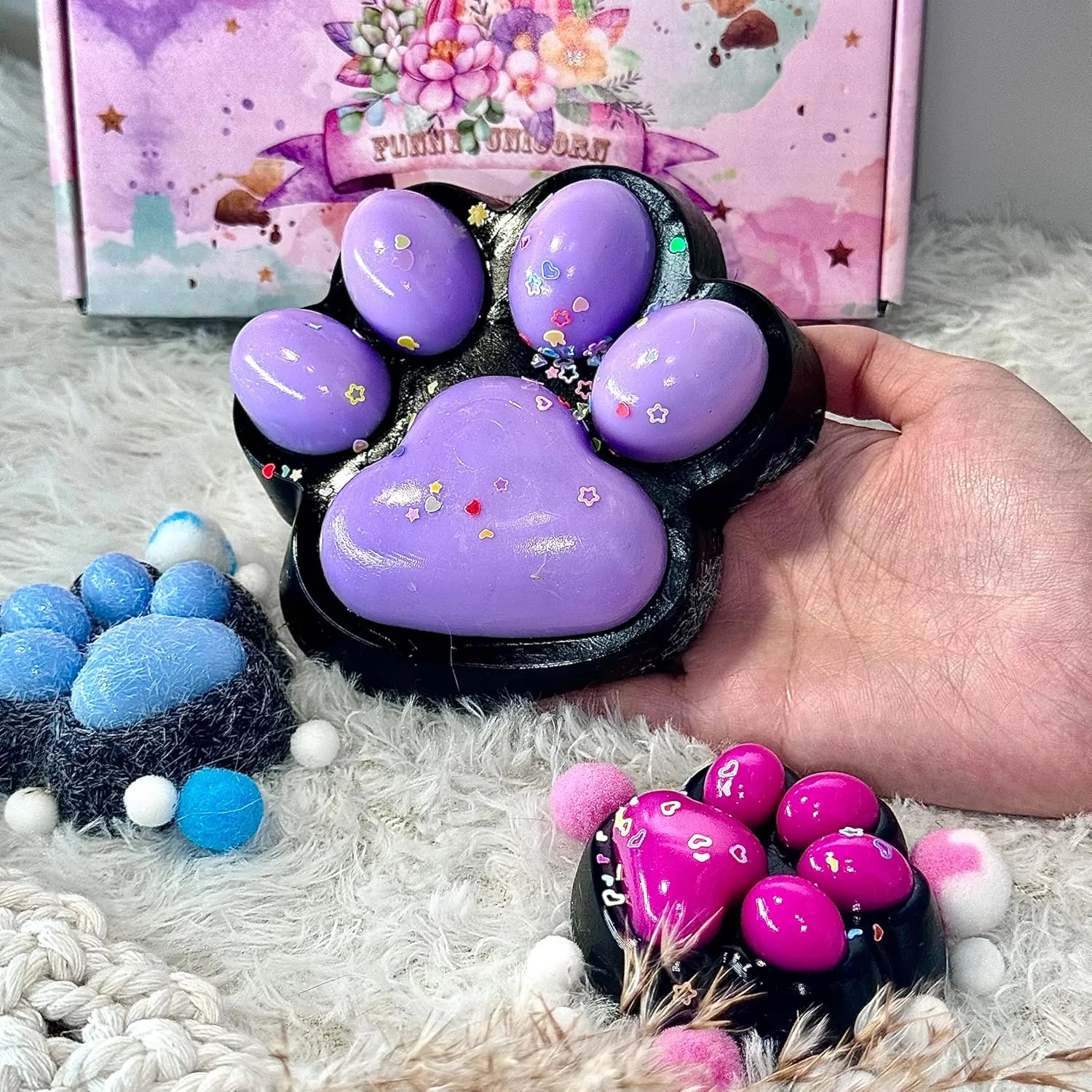 3 Pcs Taba Squishy 5 Inch Big Cat Paw Squeeze Toys, Cute Cat Paw Squishy Toys Pack, Squeeze Toy for Chill and Stress Relief, Birthday Gift Present, Squishies Toys for Adults