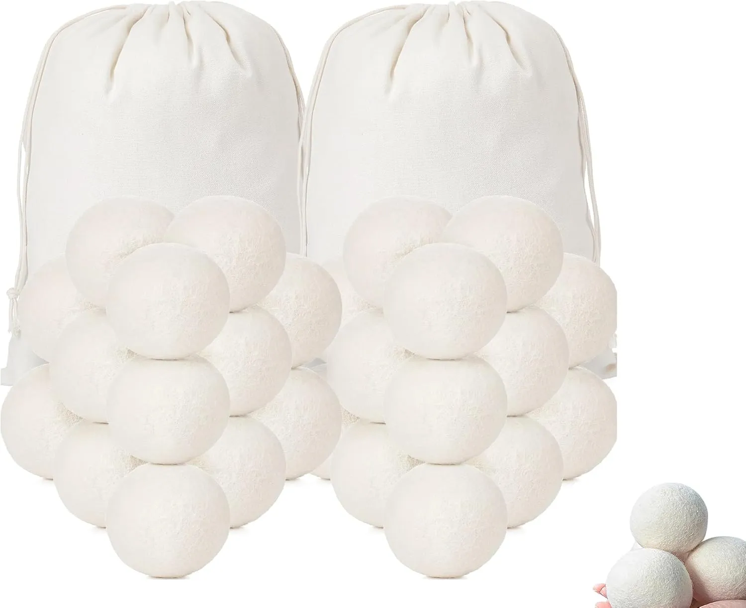 30-Pack Wool Dryer Ball Set XL Reusable Organic Wool Balls for Dryer Fabric Softener Balls with 1 Storage Bag Reduces Wrinkles, Shortens Drying time