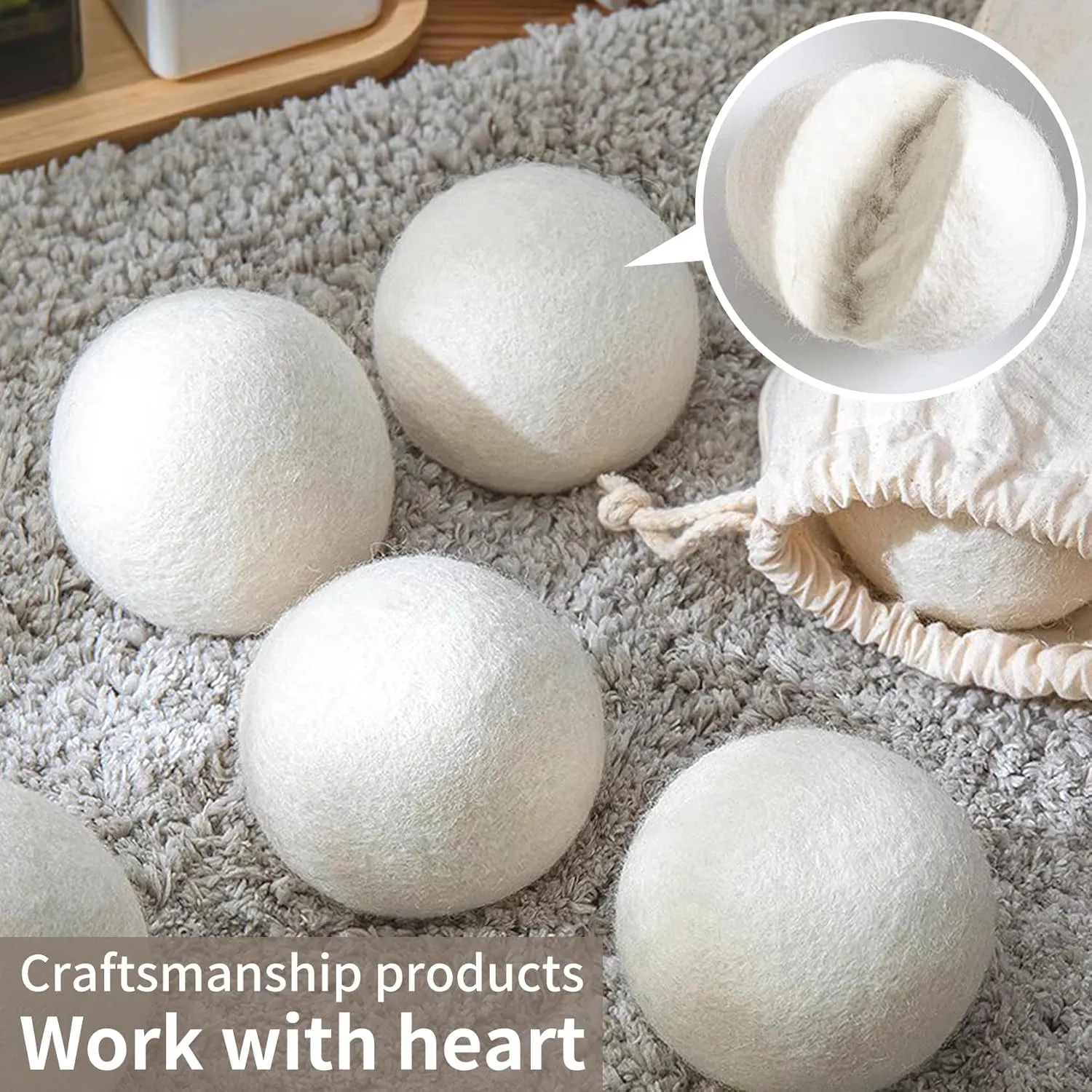 30-Pack Wool Dryer Ball Set XL Reusable Organic Wool Balls for Dryer Fabric Softener Balls with 1 Storage Bag Reduces Wrinkles, Shortens Drying time