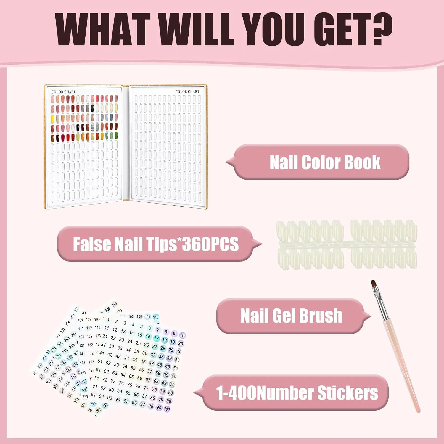 308 Nail Colors Chart with 360 Nail Tips Professional Nail Swatches Book Nail Gel Polish Display Card Book with Gel Nail Brush and Number Sticker for Nail Salons (Gold, one size)