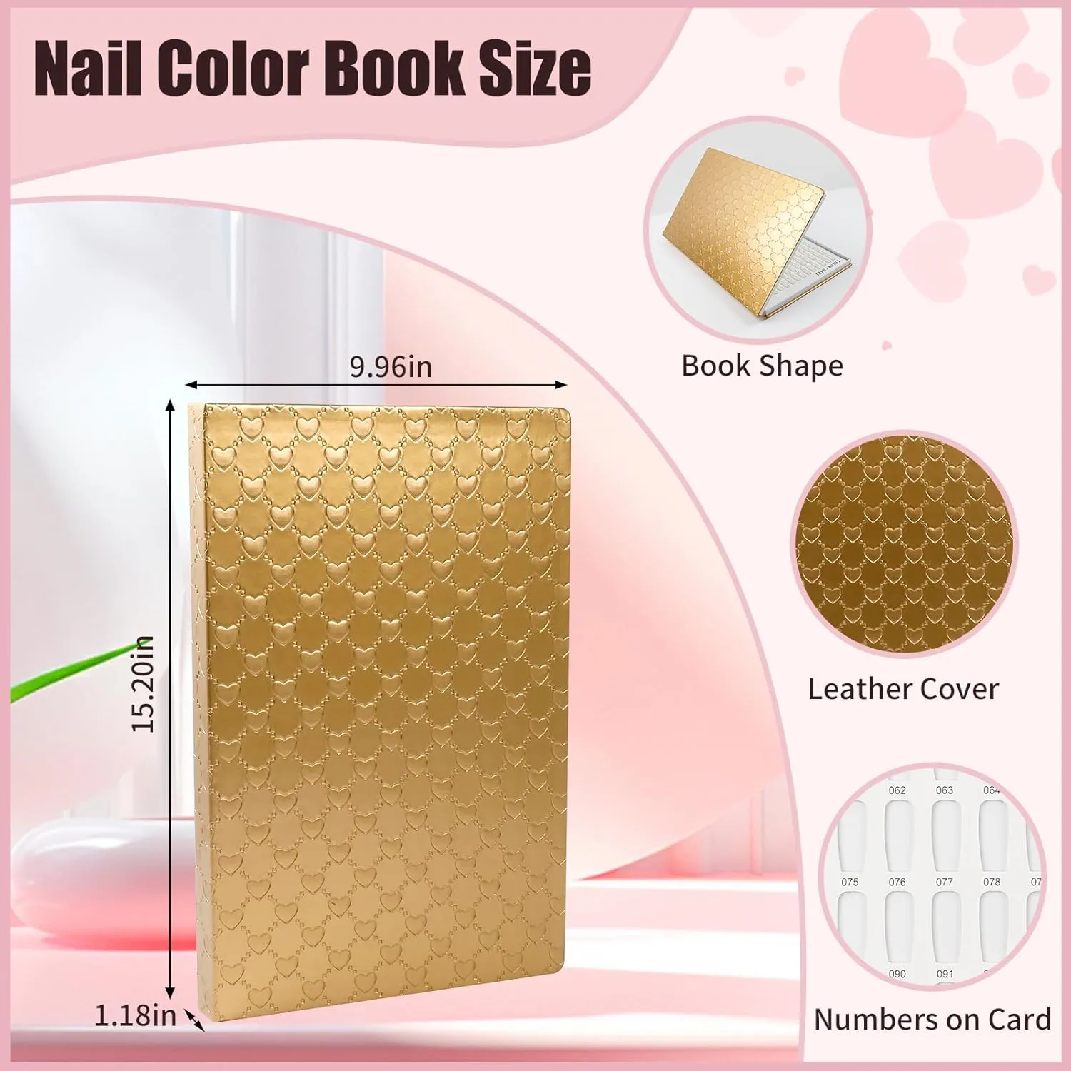 308 Nail Colors Chart with 360 Nail Tips Professional Nail Swatches Book Nail Gel Polish Display Card Book with Gel Nail Brush and Number Sticker for Nail Salons (Gold, one size)