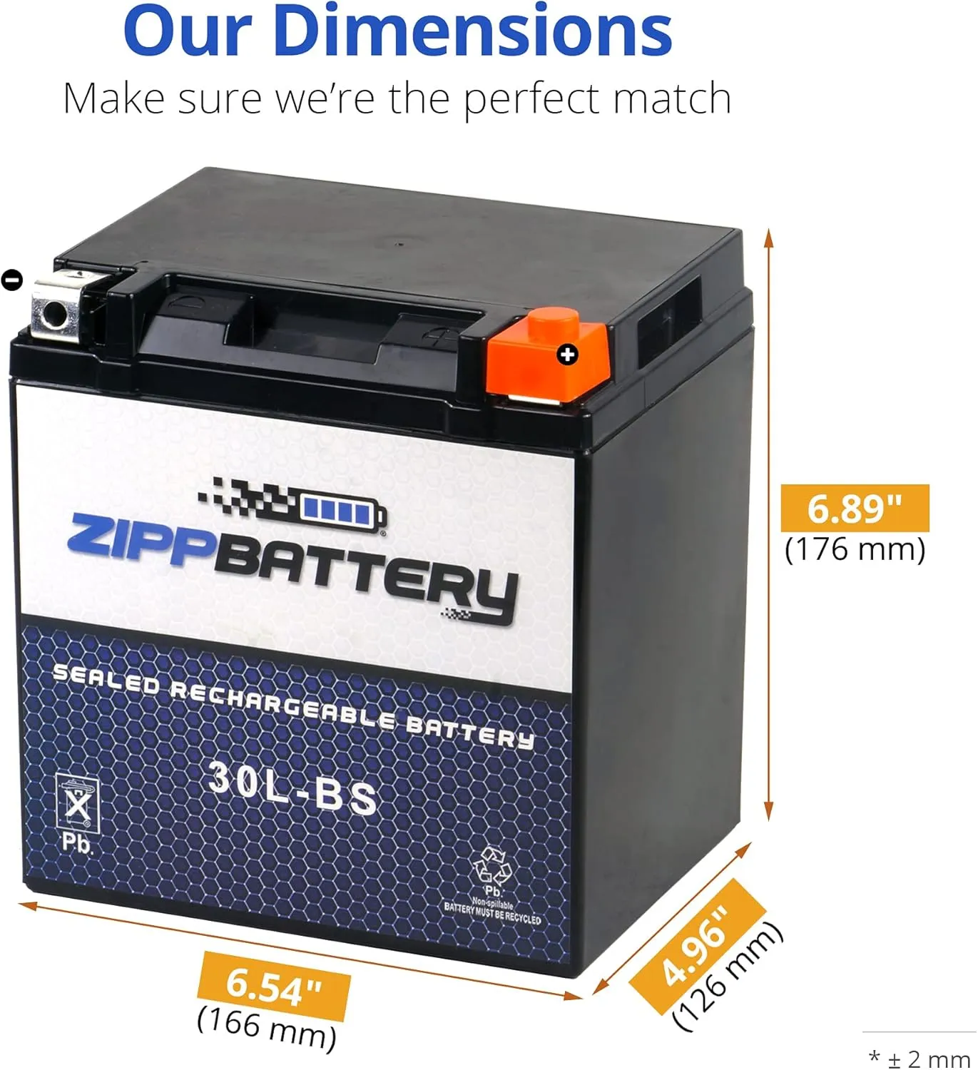 30L-BS Maintenance-Free 12V 30Ah Battery Replacement for ATV, Motorcycle, Jet Skis, Scooter, UTV, and More - Nut and Bolt (T3) Terminal