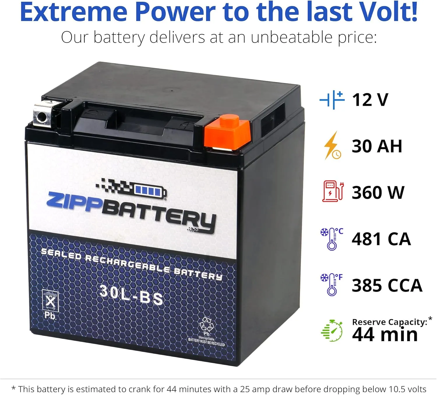30L-BS Maintenance-Free 12V 30Ah Battery Replacement for ATV, Motorcycle, Jet Skis, Scooter, UTV, and More - Nut and Bolt (T3) Terminal