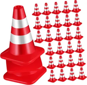 30pcs Mini Traffic Cones Toy for Boy Girl Bright Colored Miniature Traffic Signs for Sand Table Engineering Play Educational Learning Props for Boys and Girls