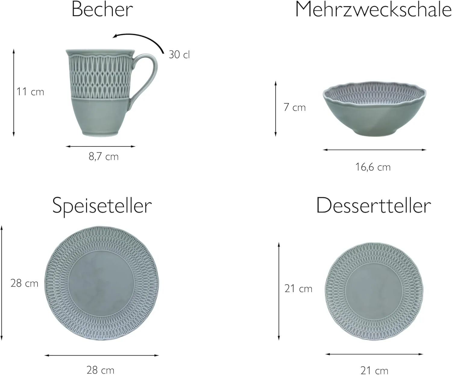33088, Sofia - Stone Series, 16-Piece Crockery Set for 4 People, Porcelain Crockery Set, Dishwasher and Microwave Safe, Made in Europe