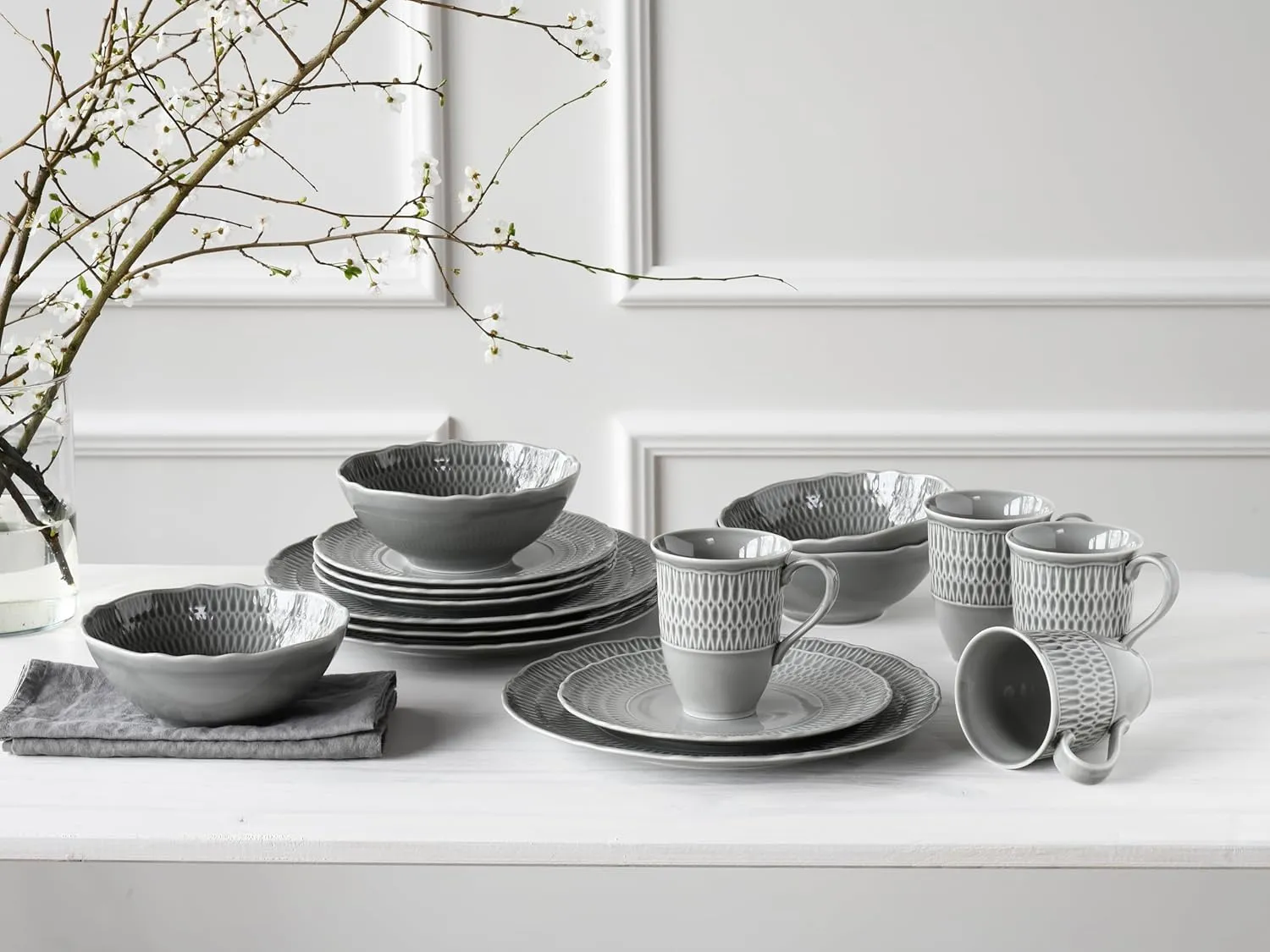 33088, Sofia - Stone Series, 16-Piece Crockery Set for 4 People, Porcelain Crockery Set, Dishwasher and Microwave Safe, Made in Europe