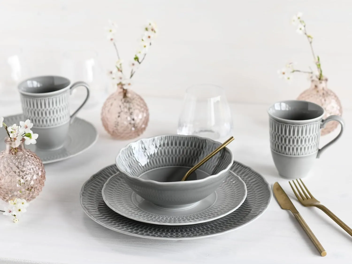 33088, Sofia - Stone Series, 16-Piece Crockery Set for 4 People, Porcelain Crockery Set, Dishwasher and Microwave Safe, Made in Europe