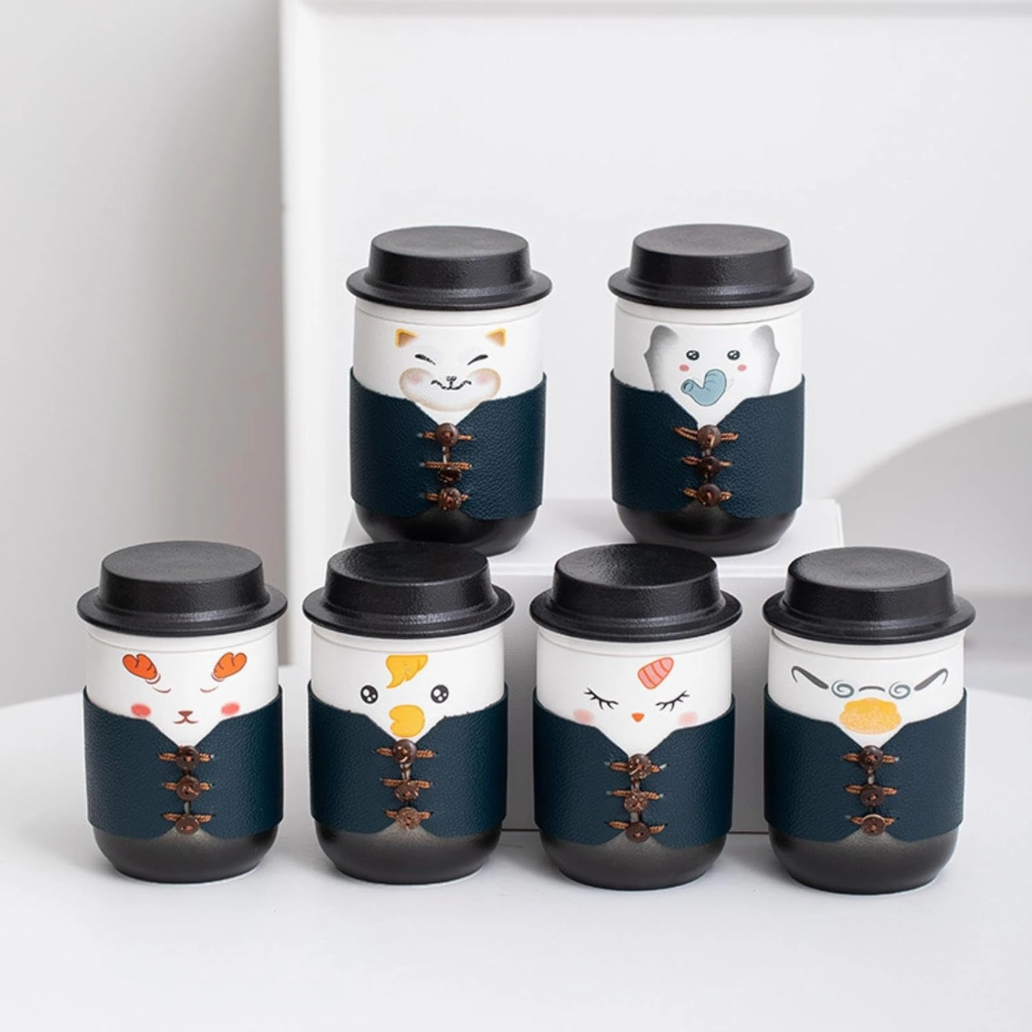 350ml/12oz Creative Cute Pet Ceramic Cap Mug Cute Couple Office Tea Separation Cup-Gentleman's Cup (Rice Yellow Chicken) Travel Bag