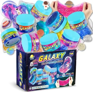 35.16 FL OZ Galaxy Glowing Slime for Kids, FunKidz 1040ML Premade Space Slime 8 Packs Toy for Girls Slime Kit with Neon, Glow, Metallic Fun Boys Craft Great Party Gifts