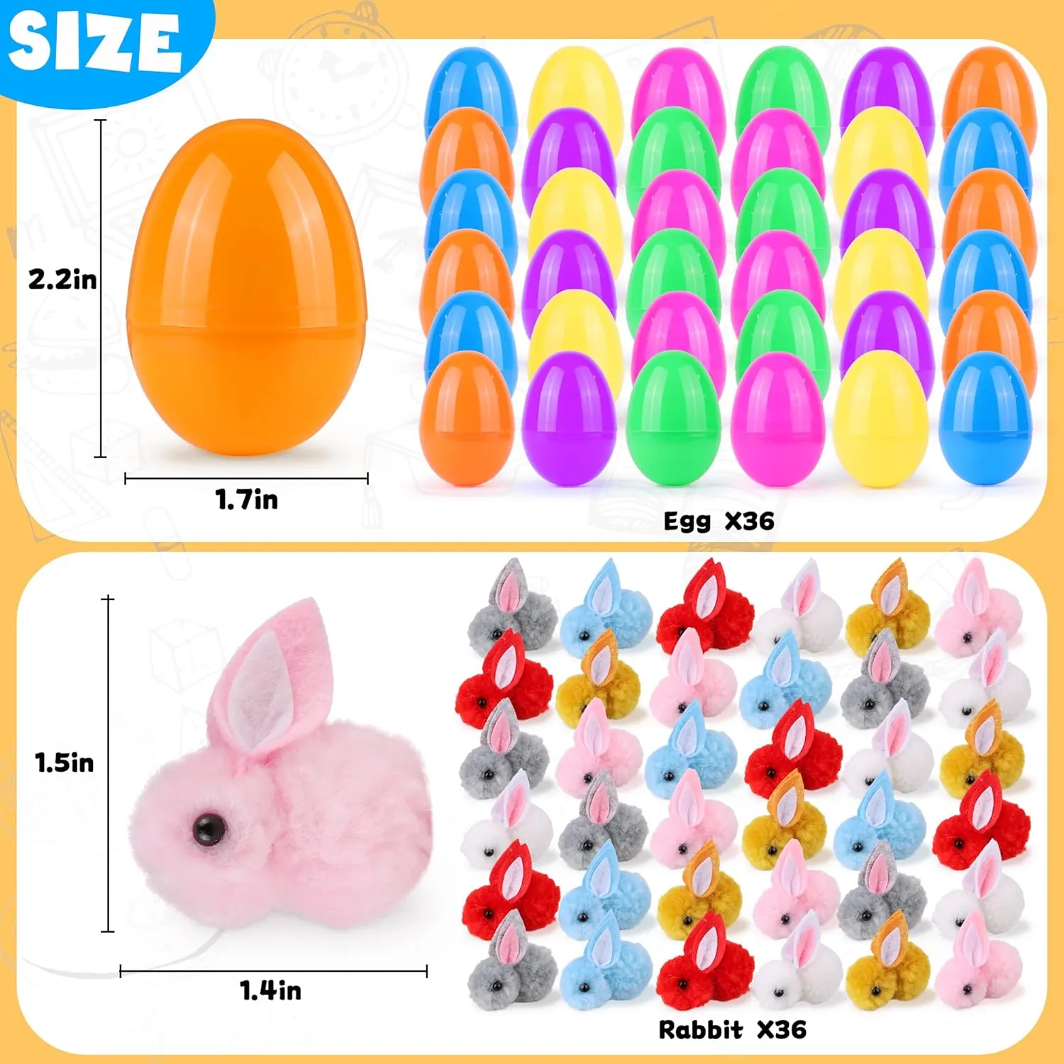 36 Pack Easter Egg Fillers with Bunny Plush Toys Mini Stuffed Animals Surprise Toys Inside Easter Basket Stuffers Egg Hunt Party Favors for Toddlers Kids Boys Girls