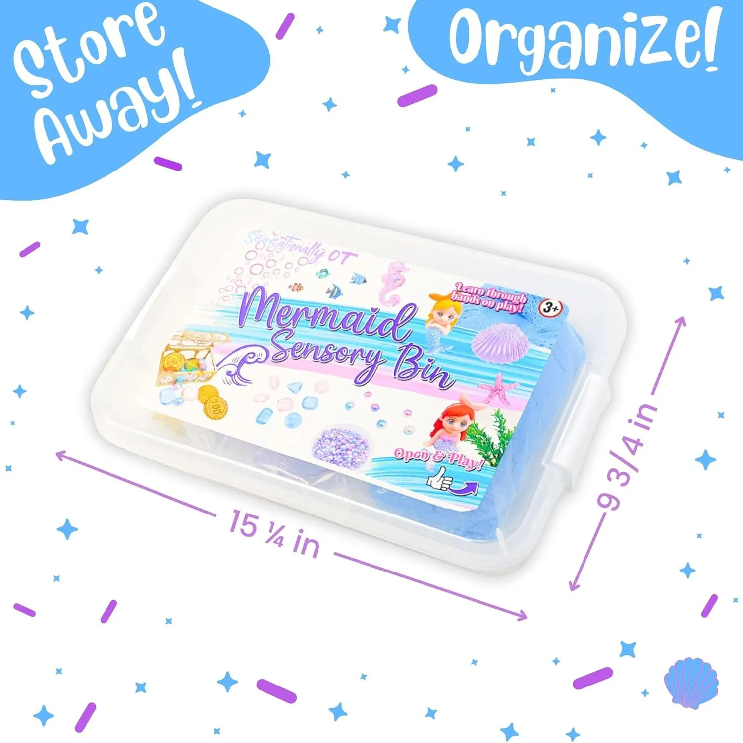 38 PCS Mermaid Sensory Sand Bin with Magic Sand,Seashell Stamp, Sensory Bin & Treasure Accessories – Perfect for Creative Play and Learning, Ideal Gift for Toddlers & Kids