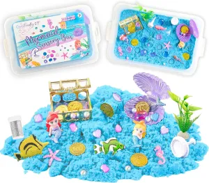 38 PCS Mermaid Sensory Sand Bin with Magic Sand,Seashell Stamp, Sensory Bin & Treasure Accessories – Perfect for Creative Play and Learning, Ideal Gift for Toddlers & Kids