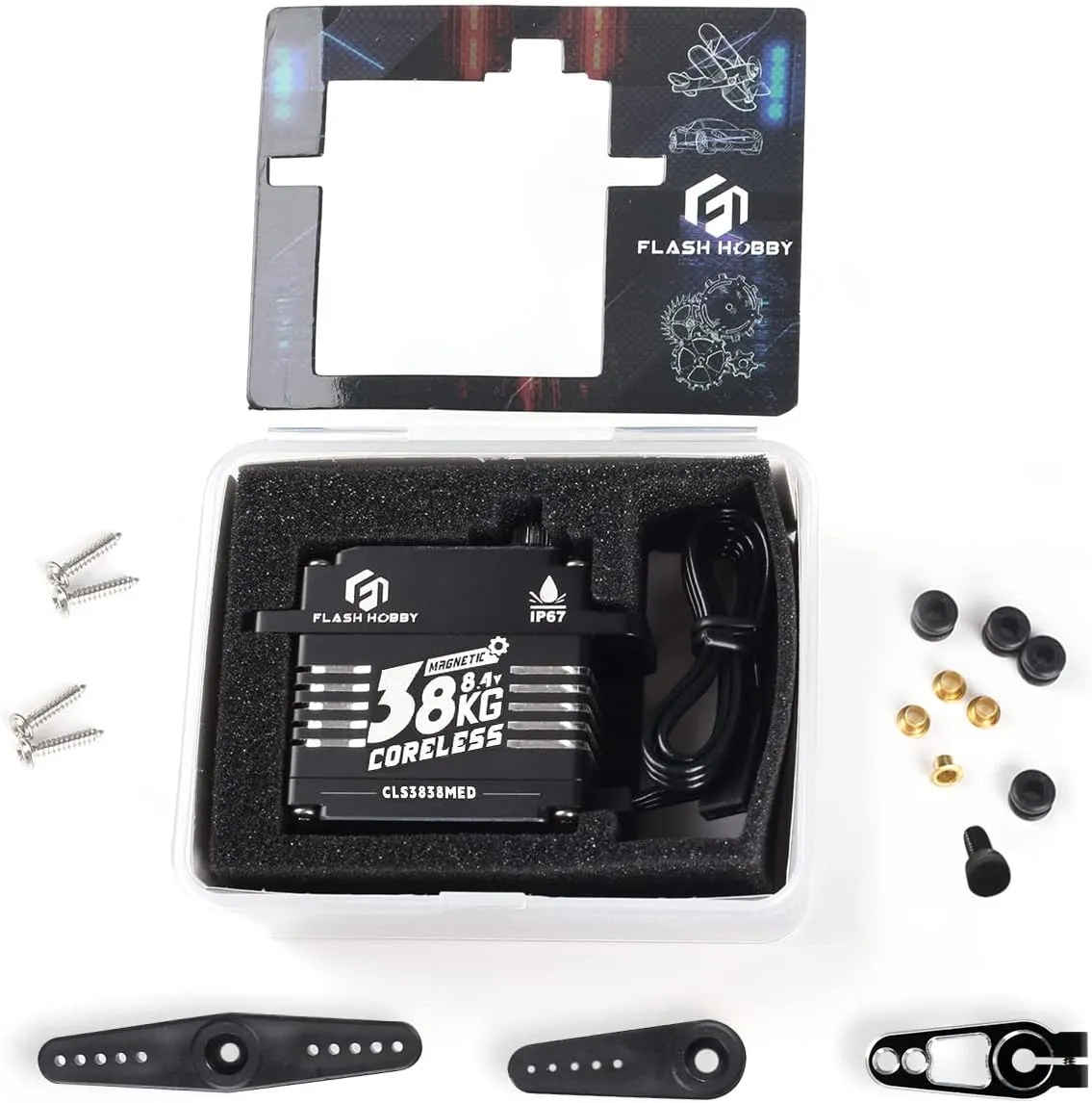 38KG Coreless Servo 8.4V High Torque Servo, Full Metal Gear RC Servo with IP67 Waterproof & Magnetic Support Sanwa SSR/ NB4/ Futaba for 1/8 1/10 Scale RC Crawler Cars, Trucks & Robotic Parts