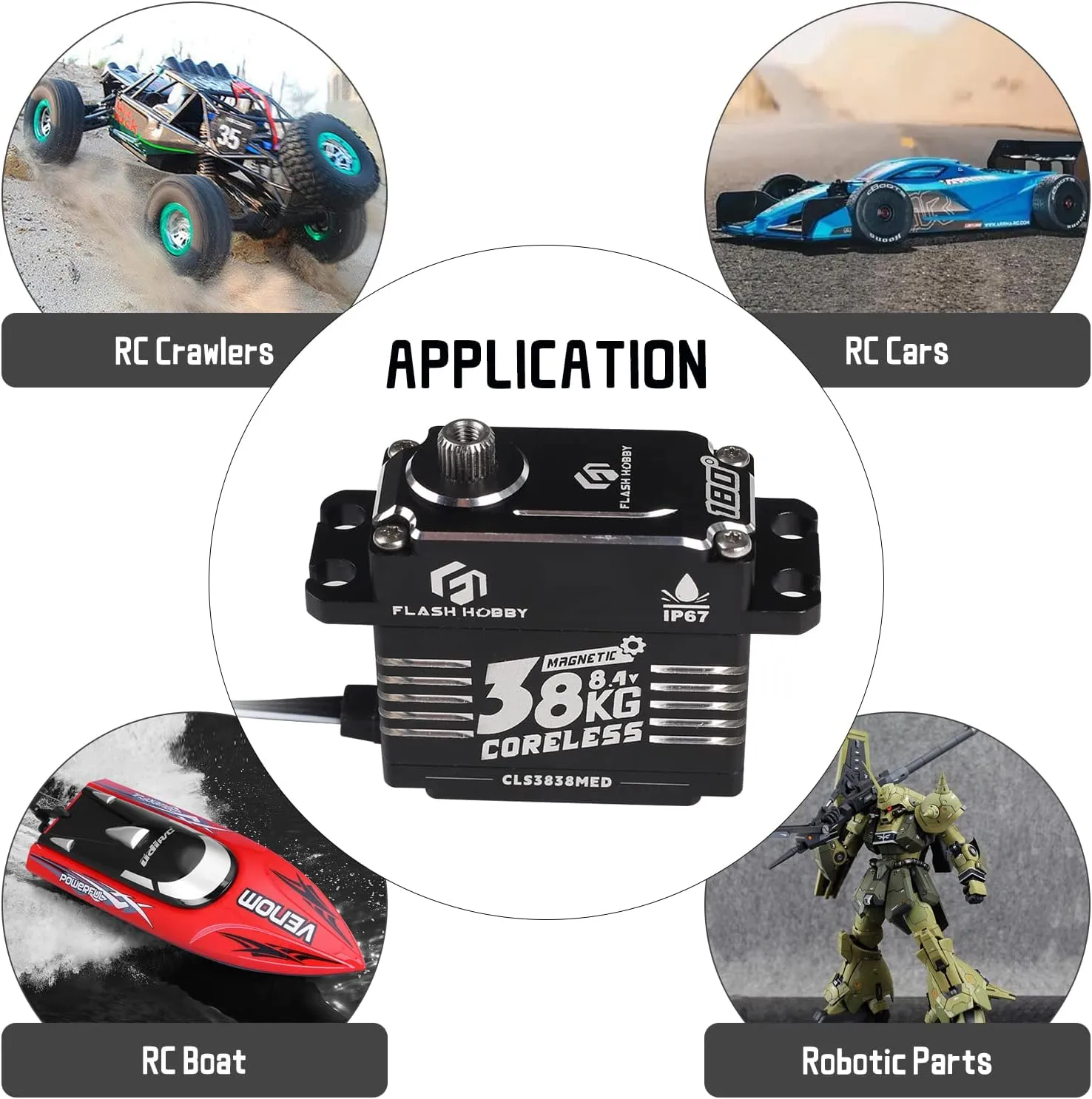 38KG Coreless Servo 8.4V High Torque Servo, Full Metal Gear RC Servo with IP67 Waterproof & Magnetic Support Sanwa SSR/ NB4/ Futaba for 1/8 1/10 Scale RC Crawler Cars, Trucks & Robotic Parts