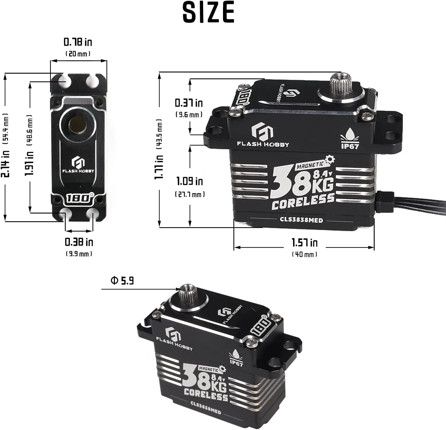 38KG Coreless Servo 8.4V High Torque Servo, Full Metal Gear RC Servo with IP67 Waterproof & Magnetic Support Sanwa SSR/ NB4/ Futaba for 1/8 1/10 Scale RC Crawler Cars, Trucks & Robotic Parts