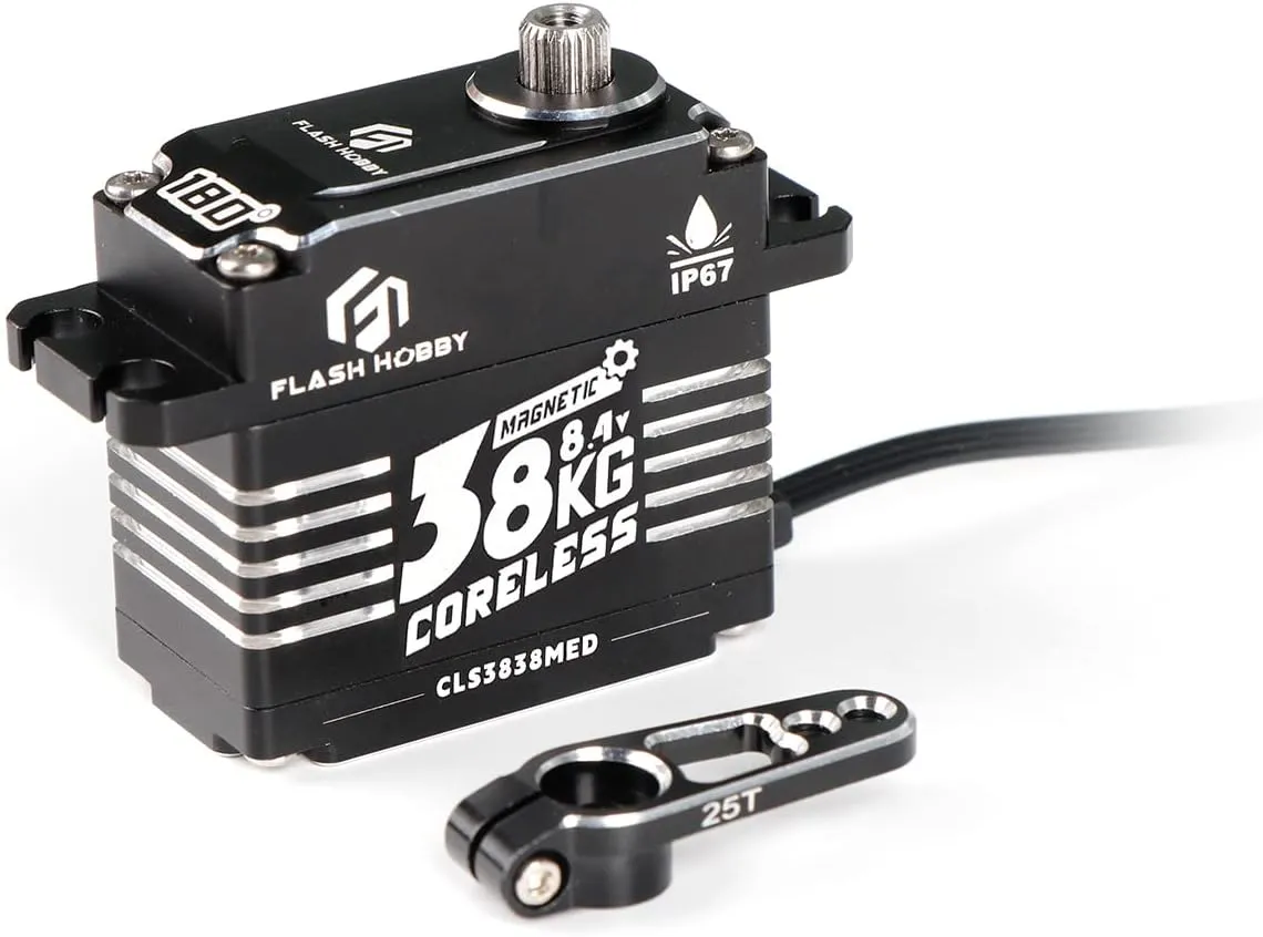 38KG Coreless Servo 8.4V High Torque Servo, Full Metal Gear RC Servo with IP67 Waterproof & Magnetic Support Sanwa SSR/ NB4/ Futaba for 1/8 1/10 Scale RC Crawler Cars, Trucks & Robotic Parts